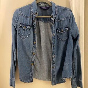 Distressed light jean jacket